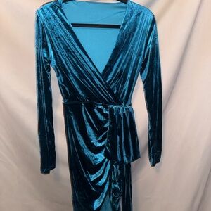 Elegant Teal Velvet Wrap Dress